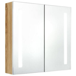 Berkfield Stylish Led Bathroom Mirror Cabinet White And Oak 62X14X60 Cm - thumbnail 1