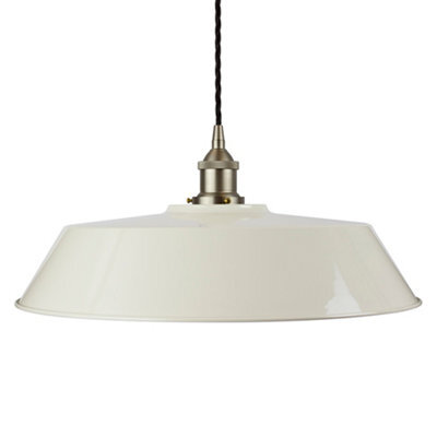 Clay White Large Chancery Painted Dome Pendant Light With Brushed Chrome Lamp Holder And Black Twisted Cable - Se Home - image 1