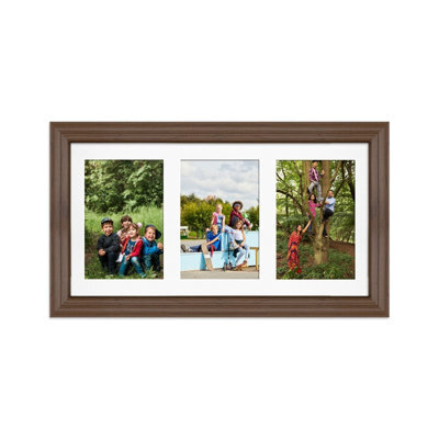 AK Frames 40X20Cm Walnut Classic Multi Photo Frame With White Mount - Holds 3 Apertures (3X) 6X4 Photos - image 1