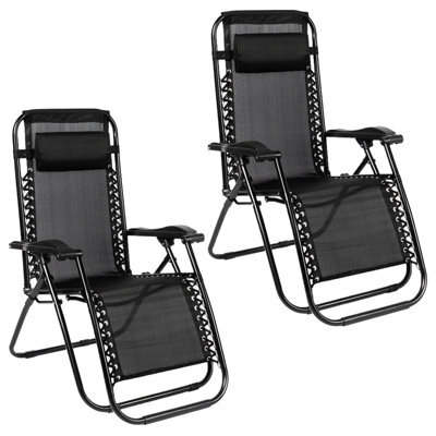 Ohs 2 X Garden Reclining Zero Gravity Patio Sun Lounger Folding Chair Outdoor - Black - image 1