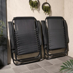 Ohs 2 X Garden Reclining Zero Gravity Patio Sun Lounger Folding Chair Outdoor - Black - thumbnail 5