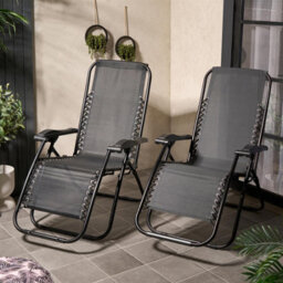 Ohs 2 X Garden Reclining Zero Gravity Patio Sun Lounger Folding Chair Outdoor - Black - thumbnail 2