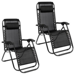 Ohs 2 X Garden Reclining Zero Gravity Patio Sun Lounger Folding Chair Outdoor - Black - thumbnail 1