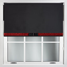 Furnished Black Fabric Blue Blackout Roller Blind With Decorative Red Glitter & Black Bow - Trimmable (W)80Cm X (L)210Cm