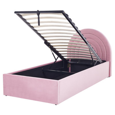 Beliani Anet Ottoman Kids Bed With Half-Round Headboard (Eu Single), Velvet, 90X200 Cm, Pink - image 1