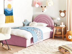Beliani Anet Ottoman Kids Bed With Half-Round Headboard (Eu Single), Velvet, 90X200 Cm, Pink - thumbnail 2