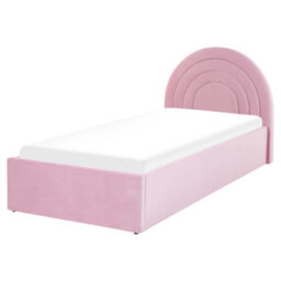 Beliani Anet Ottoman Kids Bed With Half-Round Headboard (Eu Single), Velvet, 90X200 Cm, Pink - thumbnail 4