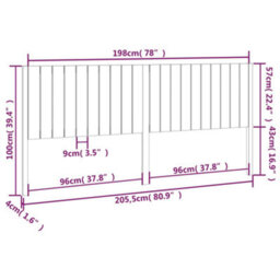 Berkfield Bed Headboard Black 205.5X4X100 Cm Solid Wood Pine - thumbnail 6