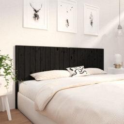 Berkfield Bed Headboard Black 205.5X4X100 Cm Solid Wood Pine - thumbnail 4