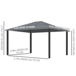 Outsunny 4 X 3.6M Hardtop Gazebo Canopy W/ Polycarbonate Roof & Aluminium Frame - thumbnail 3