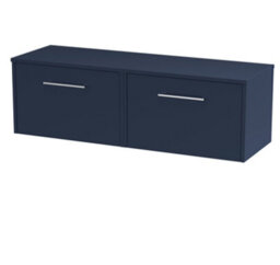 Hudson Reed Juno Wall Hung 2 Drawer Vanity Unit & Matching Worktop, Midnight Blue Finish, 1205 X 390 mm - thumbnail 2