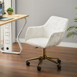 Living And Home Off White Home Office Chair Velvet Effect Swivel Computer Desk Chair With Armrest - thumbnail 2