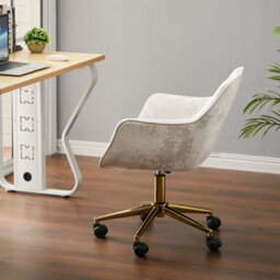 Living And Home Off White Home Office Chair Velvet Effect Swivel Computer Desk Chair With Armrest - thumbnail 3