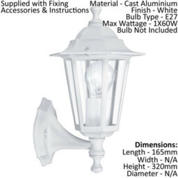 Stylish Ip44 Outdoor Wall Light - White Aluminium Lantern For Porches And Gardens - thumbnail 2