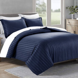 Ameha Stripe Duvet Set With Pillowcase Navy King Size 230X220Cm Reversible Soft Microfiber & Anti Allergic - thumbnail 6