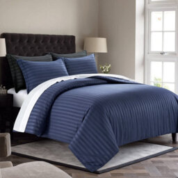 Ameha Stripe Duvet Set With Pillowcase Navy King Size 230X220Cm Reversible Soft Microfiber & Anti Allergic - thumbnail 4