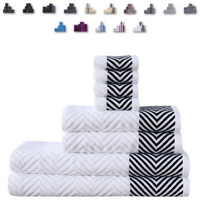 TheWhiteWater Limited 8 Pieces Towel Set With 4 Face Towel 2 Hand Towels And 2 Bath 100% Pure Natural Cotton Bale Set Of Towels - White (Zig Zag) - image 1
