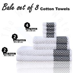TheWhiteWater Limited 8 Pieces Towel Set With 4 Face Towel 2 Hand Towels And 2 Bath 100% Pure Natural Cotton Bale Set Of Towels - White (Zig Zag) - thumbnail 5