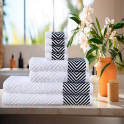 TheWhiteWater Limited 8 Pieces Towel Set With 4 Face Towel 2 Hand Towels And 2 Bath 100% Pure Natural Cotton Bale Set Of Towels - White (Zig Zag) - thumbnail 2