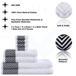 TheWhiteWater Limited 8 Pieces Towel Set With 4 Face Towel 2 Hand Towels And 2 Bath 100% Pure Natural Cotton Bale Set Of Towels - White (Zig Zag) - thumbnail 3