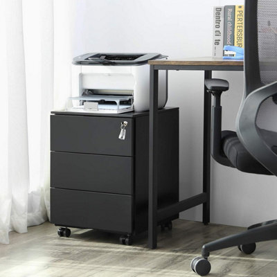 Songmics Office File Cabinet, Lockable And Pre-Assembled, 3 Drawers For Documents And Stationery, For Home Office Use, Black - image 1