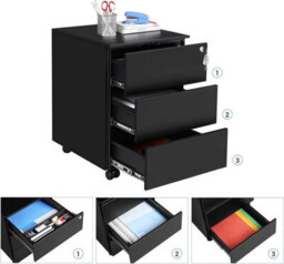 Songmics Office File Cabinet, Lockable And Pre-Assembled, 3 Drawers For Documents And Stationery, For Home Office Use, Black - thumbnail 4