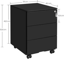 Songmics Office File Cabinet, Lockable And Pre-Assembled, 3 Drawers For Documents And Stationery, For Home Office Use, Black - thumbnail 2