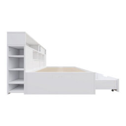 Abrihome Sofa Bed With Storage, 3Ft Small Single (90 X 190 Cm), Multifunctional Day Bed With Drawers & Shelves, Wooden Bed Frame, White - thumbnail 8