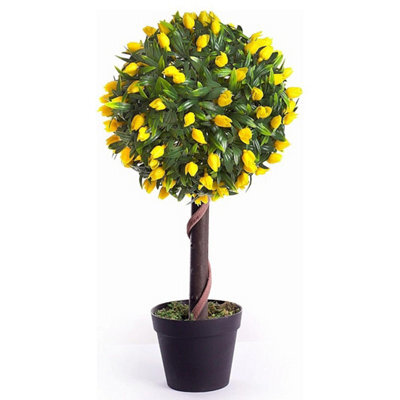 Best Artificial 2Ft / 60Cm Yellow Tulip Ball Tree Plant Garden Office Conservatory Tropical Indoor Outdoor - image 1