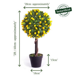 Best Artificial 2Ft / 60Cm Yellow Tulip Ball Tree Plant Garden Office Conservatory Tropical Indoor Outdoor - thumbnail 2