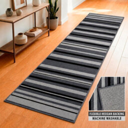 Bravich Hard Wearing Hessian Backed Stair Runner Kitchen Mat - Texas Grey Lines - 60X450Cm (2'x15') - thumbnail 4