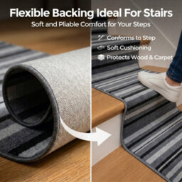 Bravich Hard Wearing Hessian Backed Stair Runner Kitchen Mat - Texas Grey Lines - 60X450Cm (2'x15') - thumbnail 5