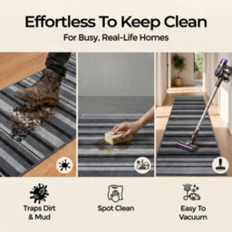 Bravich Hard Wearing Hessian Backed Stair Runner Kitchen Mat - Texas Grey Lines - 60X450Cm (2'x15') - thumbnail 6