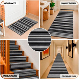 Bravich Hard Wearing Hessian Backed Stair Runner Kitchen Mat - Texas Grey Lines - 60X450Cm (2'x15') - thumbnail 7