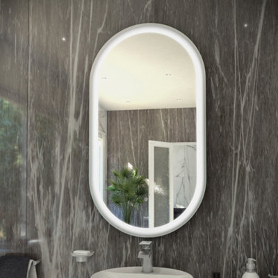 RAK Ceramics Rak Art Oval Chrome Led Illuminated Bathroom Mirror With Touch Sensor & Demister Pad, 1000 X 450mm - image 1