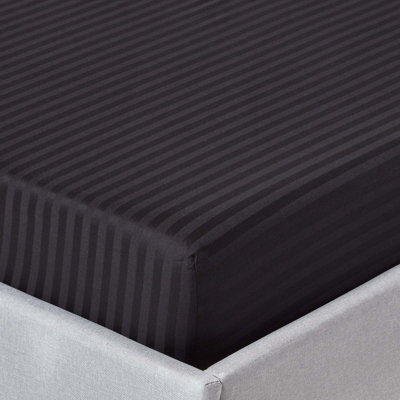 Homescapes Black Egyptian Cotton Satin Stripe Fitted Sheet 330 Tc, Small Double - image 1