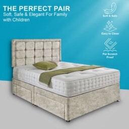 Dining Tables Dallas Matching Headboard Divan Set, 2 Drawer On Same Side With Sprung 1500 Comfort Mattress - Crushed Champagne - Double - thumbnail 2