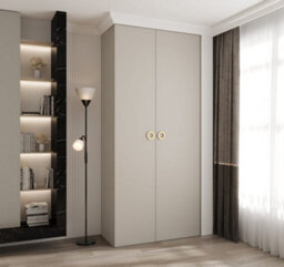 Arte Elegant Cashmere Como I Hinged Door Wardrobe H2460mm W1100mm D500mm, Eight Shelves, Hanging Rail, Gold Handles - thumbnail 2