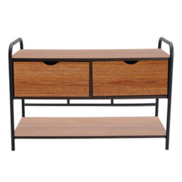 Living And Home Modern 2 Drawers Walnut Effect Metal And Wood Entry Bench With Lower Shoe Shelf 90Cm (W) X 42Cm (D) X 61Cm (H) - thumbnail 3