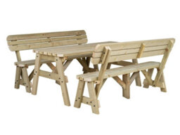 Arbor Garden Solutions Victoria Wooden Picnic Bench And Table Set, Rounded Outdoor Dining Set With Backrest(8Ft, Natural Finish)
