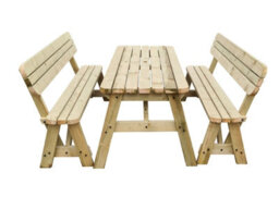 Arbor Garden Solutions Victoria Wooden Picnic Bench And Table Set, Rounded Outdoor Dining Set With Backrest(8Ft, Natural Finish) - thumbnail 3