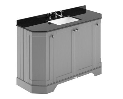 Hudson Reed Floor Standing Four Door Traditional Vanity Unit With 3 Tap Hole Black Marble Top & Basin In Storm Grey, 1236 X 470mm - image 1