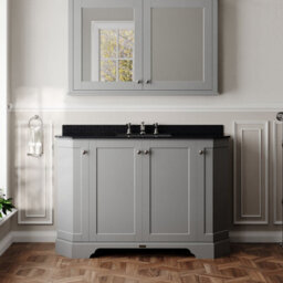 Hudson Reed Floor Standing Four Door Traditional Vanity Unit With 3 Tap Hole Black Marble Top & Basin In Storm Grey, 1236 X 470mm - thumbnail 2
