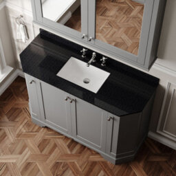 Hudson Reed Floor Standing Four Door Traditional Vanity Unit With 3 Tap Hole Black Marble Top & Basin In Storm Grey, 1236 X 470mm - thumbnail 3