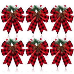 Amorly 6 Pcs Christmas Bows Xmas Bows Tree Decor,red Black Buffalo Plaid Decor, Christmas Decoration For Hometree Party Front Door - thumbnail 1