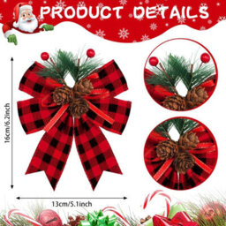 Amorly 6 Pcs Christmas Bows Xmas Bows Tree Decor,red Black Buffalo Plaid Decor, Christmas Decoration For Hometree Party Front Door - thumbnail 2