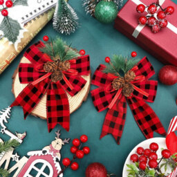 Amorly 6 Pcs Christmas Bows Xmas Bows Tree Decor,red Black Buffalo Plaid Decor, Christmas Decoration For Hometree Party Front Door - thumbnail 3