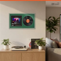 "30X17"" Green Classic Vinyl Record Frame With Emerald Mount For 12 Inch Lp Album Cover & Disc - Ak Frames" - thumbnail 5