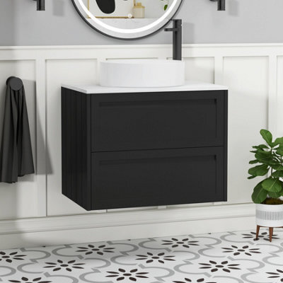Royal Bathrooms Royal Bathroom Elmore 700mm Matt Nocturne Black Wall Mounted Countertop Bathroom Vanity Unit 2 Drawer With Art Basin - image 1