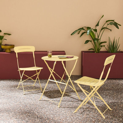 Sweeek - Round Bistro Garden Table, Steel, Folding + 2 Chairs, Yellow 42.5X53X82 Cm - Balconea - image 1
